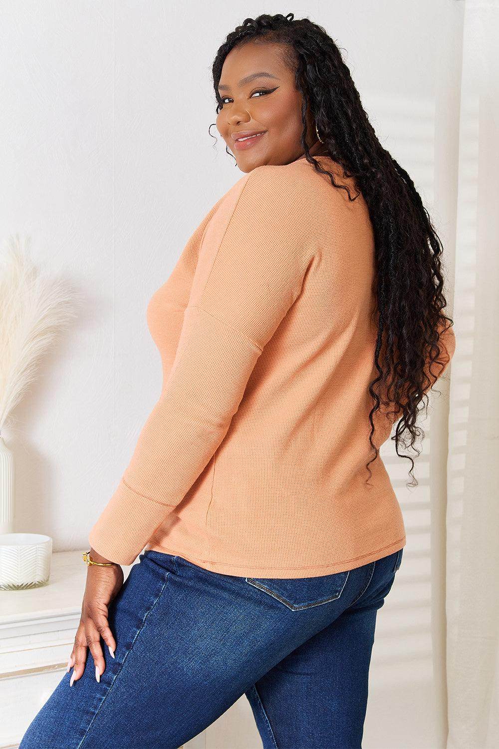 Basic Bae Half Button Long Sleeve Top - VacationGrabs