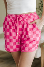Checker Drawstring Elastic Waist Shorts