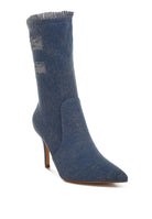 Women's Shoes - BootsHimkok Distressed Denim Mid-Calf Boots - VacationGrabs