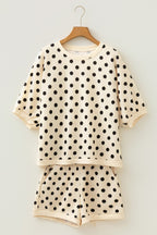 Polka Dot Oversized Top & Drawstring Shorts Set