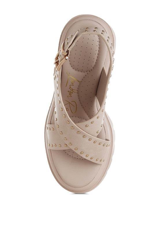Nambo Stud Embellished Block Heel Sandals - VacationGrabs