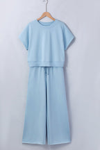 Solid Tee & Wide Leg Raw Hem Pants Set