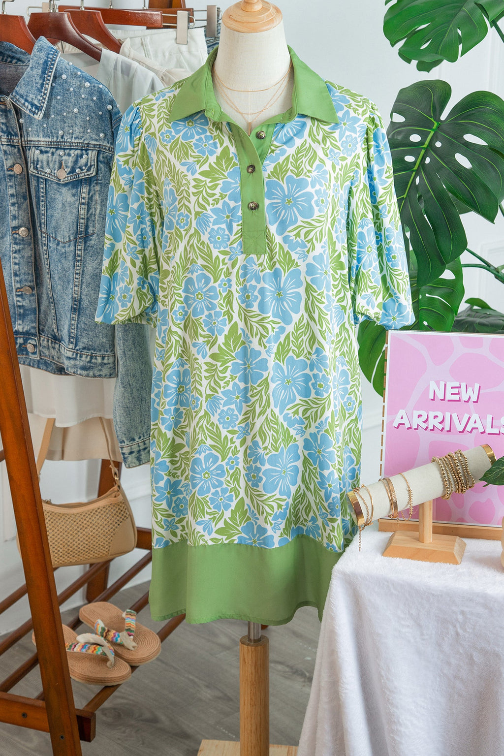 Floral Colorblock Patchwork Collar Mini Dress