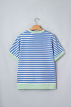Stripe Contrast Trim Short Sleeve Top
