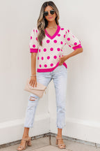 Polka Dot Puff Short Sleeve Sweater Top
