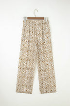 Leopard Drawstring Elastic Waist Straight Leg Pants