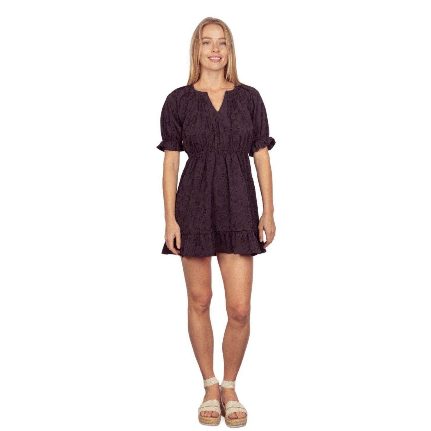 Textured Woven Ruffled Mini Dress - VacationGrabs