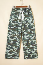 Camo Wide Leg Drawstring Denim Pants