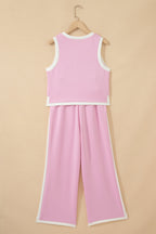 Colorblock Cropped Tank & Elastic Waist Pants Set