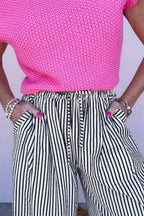 Stripe Wide Leg Elastic Drawstring Pants