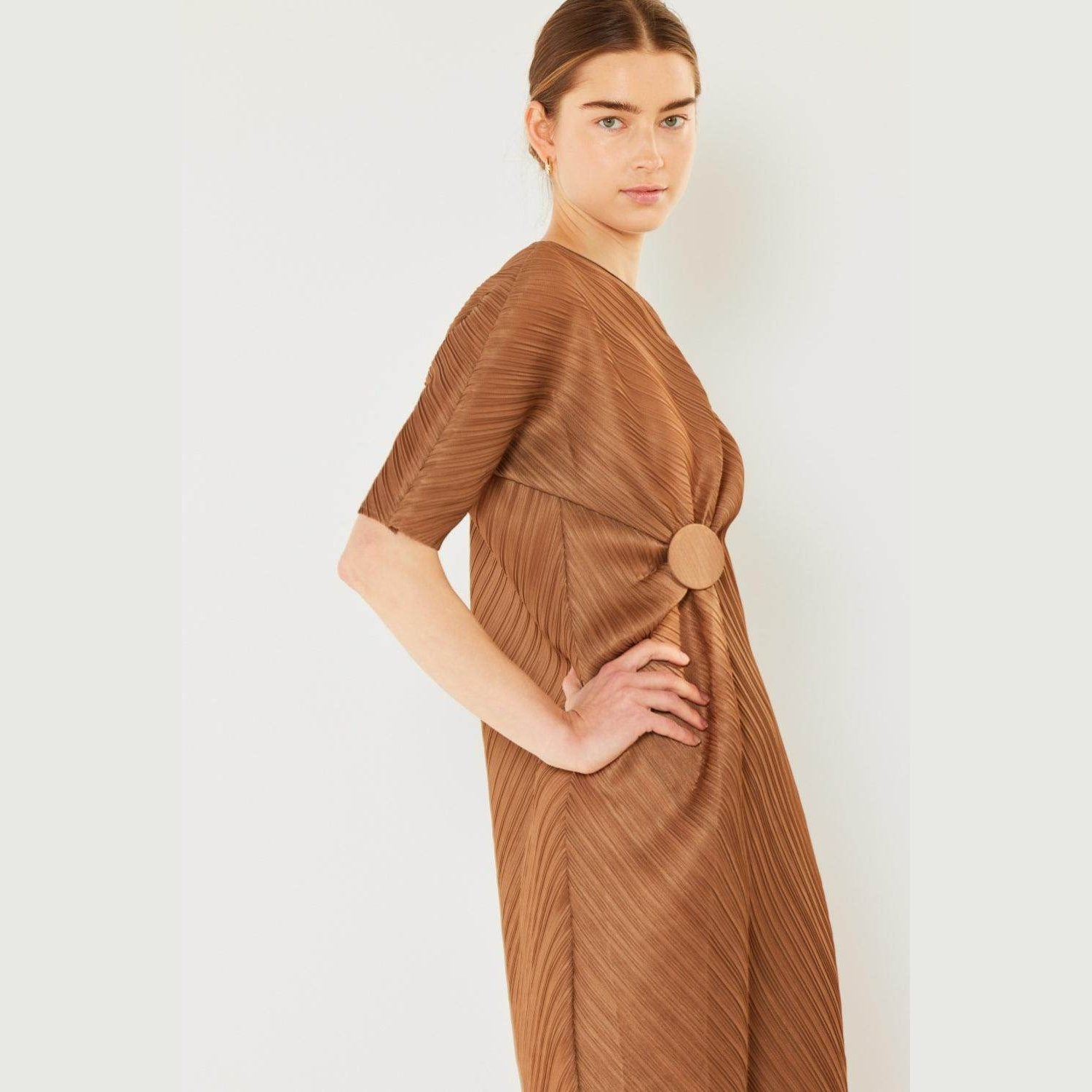 Pleated Dolman Sleeve Dress - VacationGrabs