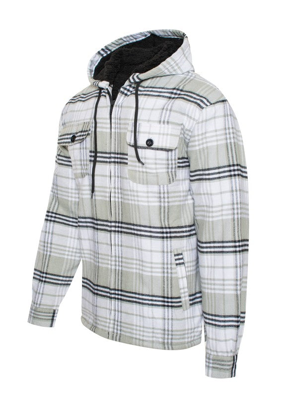 Men's JacketsMen's Flannel Sherpa Lined Jacket with Hood - VacationGrabs