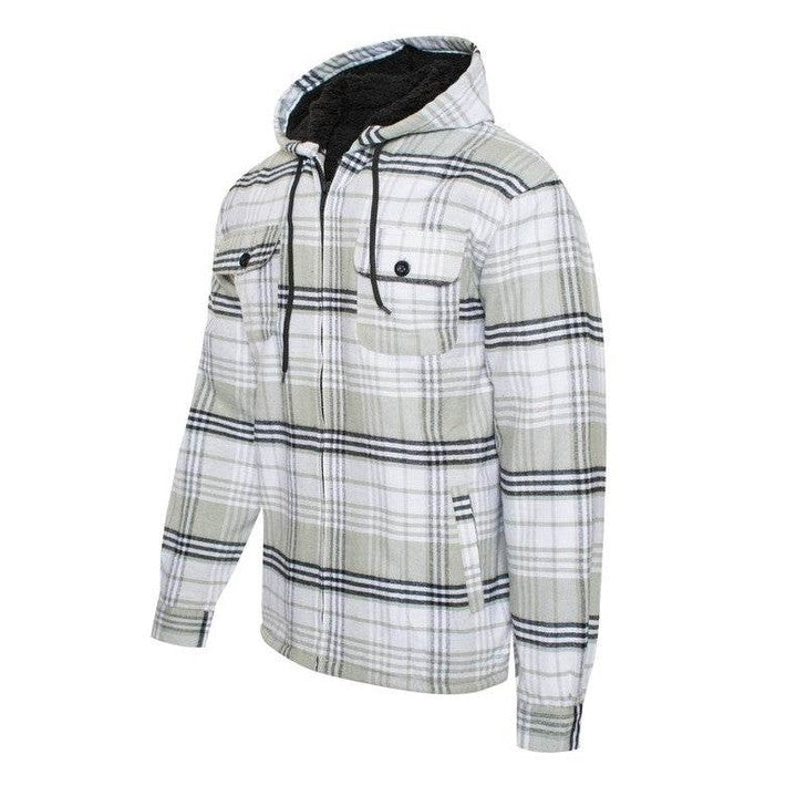 Men's Flannel Sherpa Lined Jacket with Hood - VacationGrabs