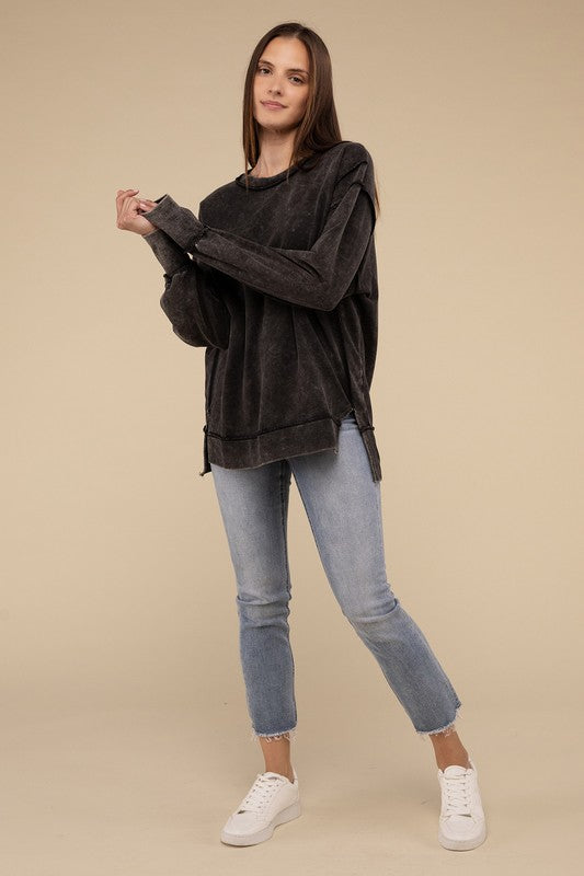 Women's Sweatshirts & HoodiesAcid Wash French Terry Exposed-Seam Sweatshirt - VacationGrabs