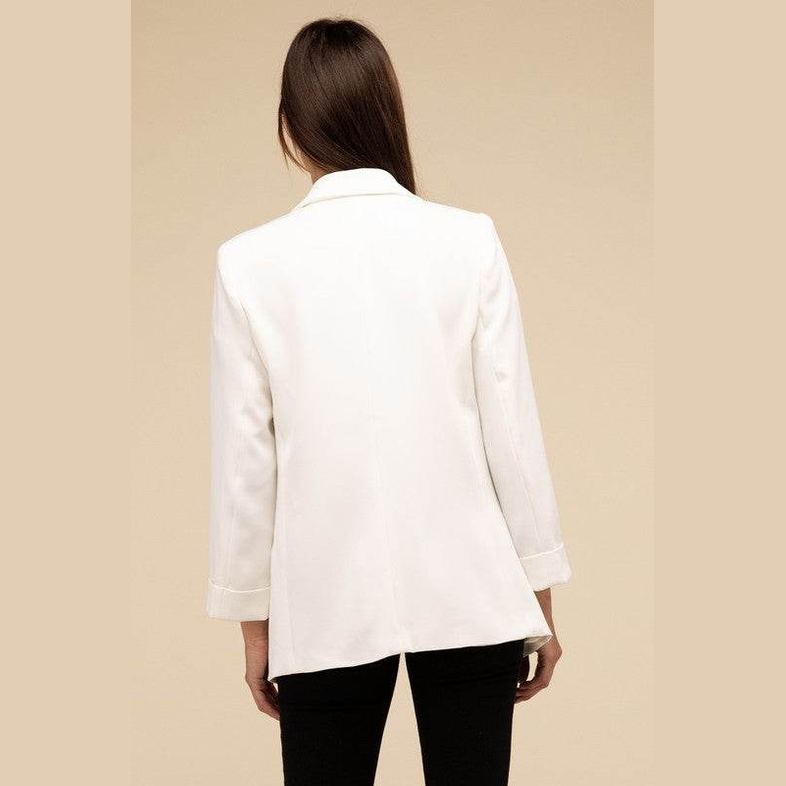 Woven Long Sleeve Open Front Classic Blazer - VacationGrabs
