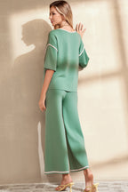 Contrast Trim Top and Drawstring Pants Set