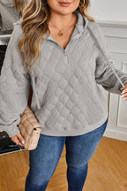 Gray Quilted Quarter Zip Plus Size Hoodie