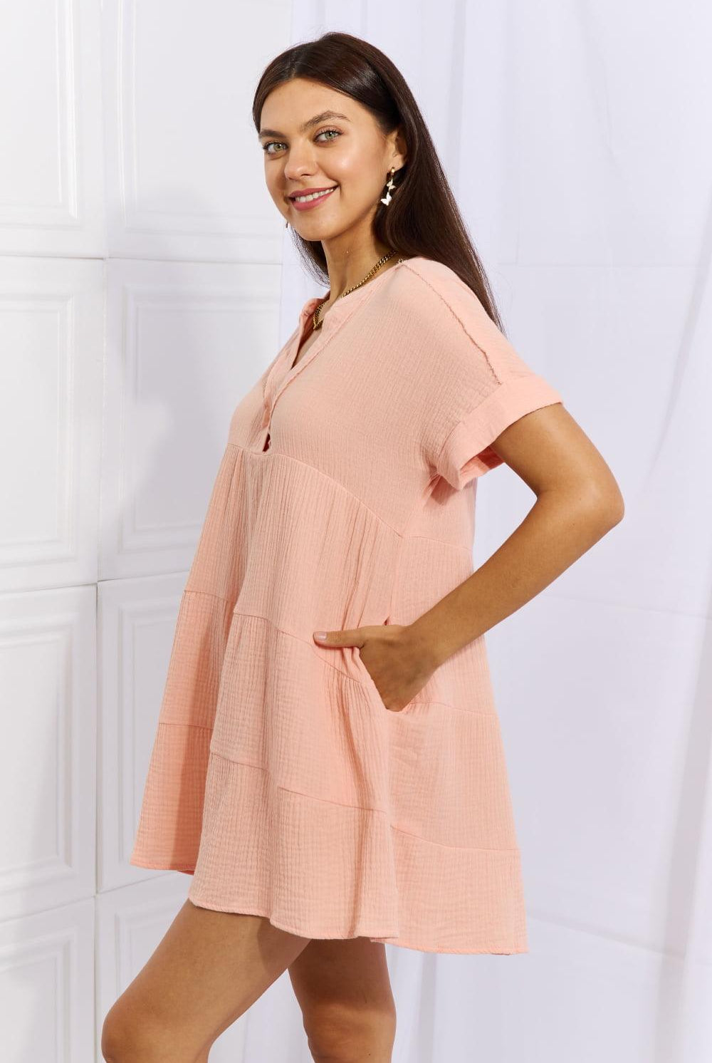 Women's Dresses HEYSON Easy Going Full Size Gauze Tiered Ruffle Mini Dress