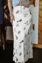 Western Lace Trim High Waist Maxi Skirt