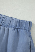 Denim Ruffle Tiered Flared Maxi Skirt