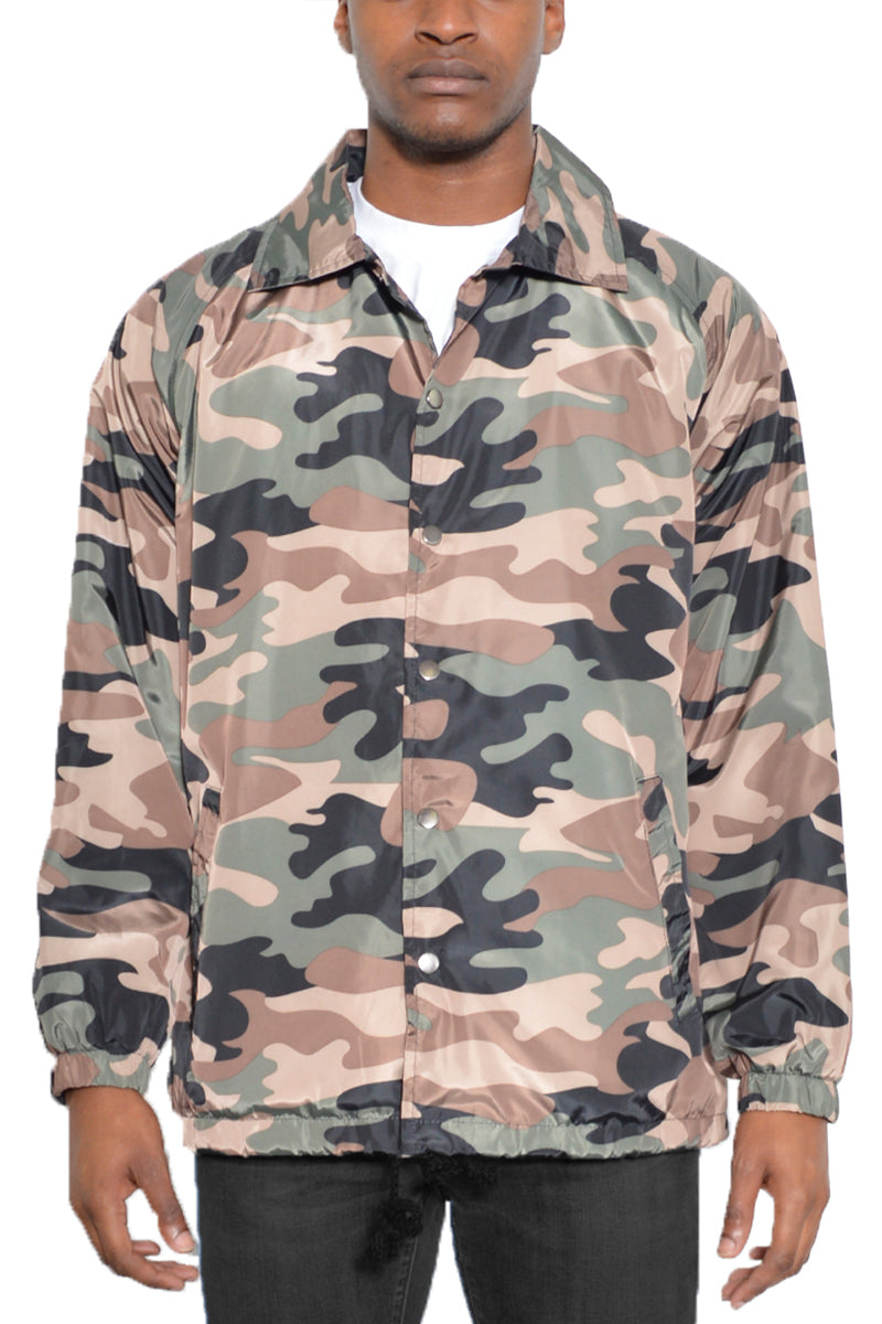 Camo Coach Jacket – Windbreaker with Drawstring Waist