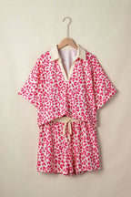 Leopard Collared V-Neck Top & Shorts Set