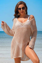 Crochet Side Split Beach Coverups Swimwear Dress - VacationGrabs