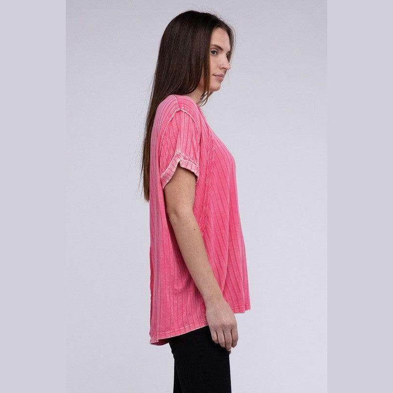 Ribbed Raglan Dolman Sleeve Boat-Neck Top - VacationGrabs