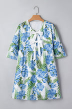 Floral Palm Ruffle Tiered Sleeve Mini Dress