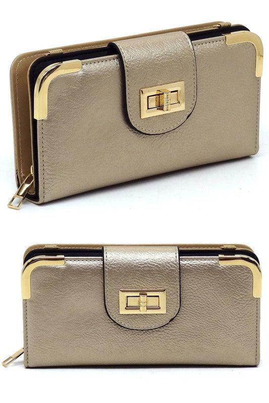 Fashion Turn Lock Crossbody Wallet - VacationGrabs