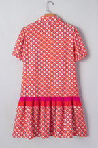 Floral Geometric Colorblock Ruffle Hem Dress