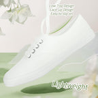 Women's White Canvas Low Top Lace-Up Sneakers for Travel