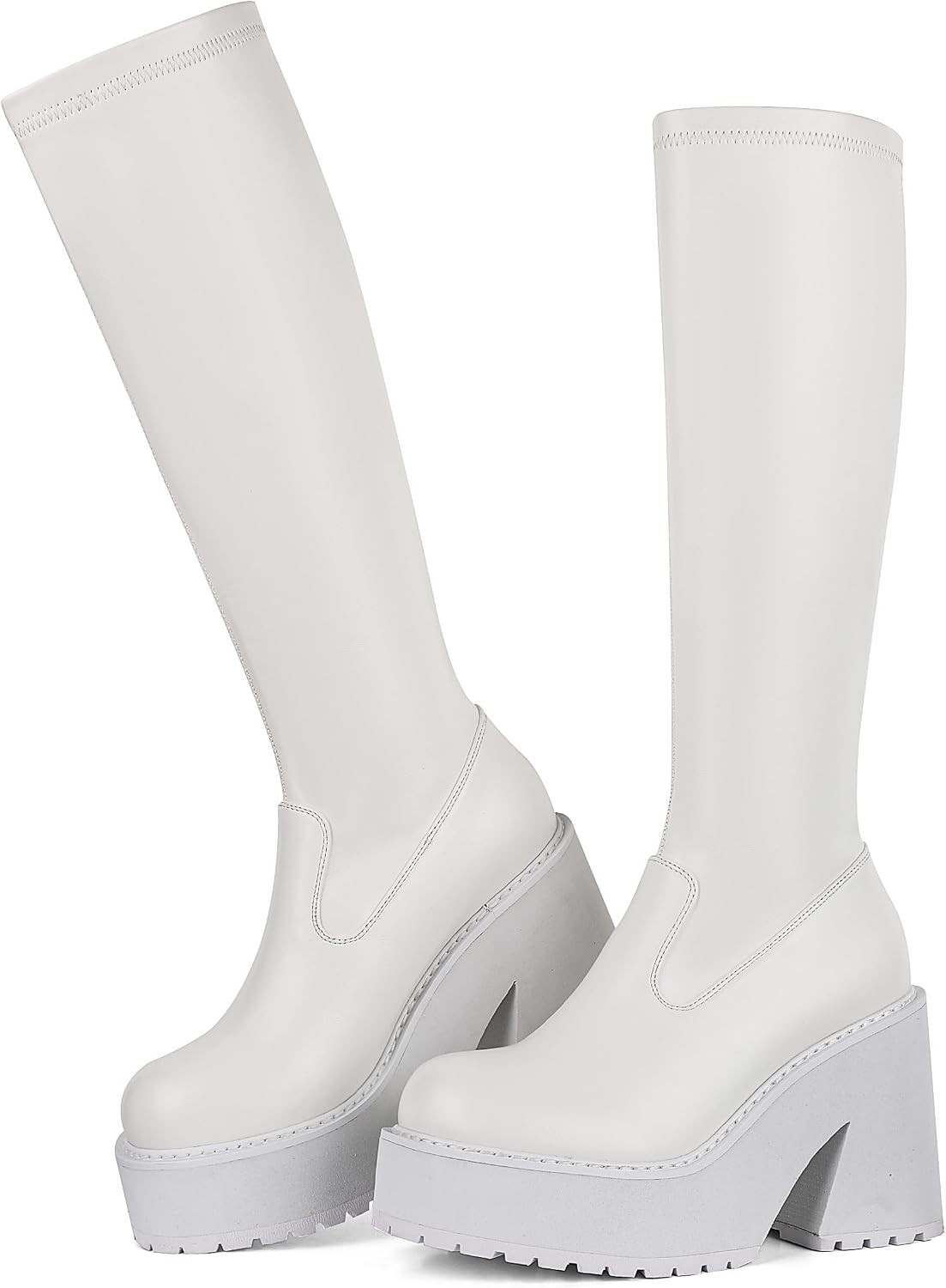 Women's Platform Knee High Boots with Chunky Wedge Heel