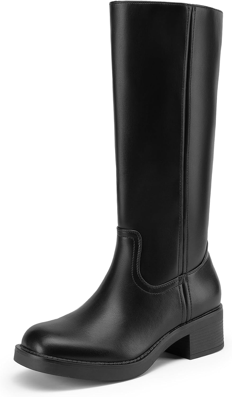 Women's Knee High Block Heel Riding Boots, Square Toe