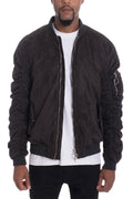 Faux Suede Bomber Jacket with Utility Sleeve Pocket