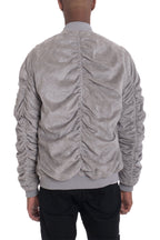 Faux Suede Bomber Jacket with Utility Sleeve Pocket