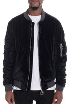Velour Bomber Jacket with Zipper Pocket & Ribbed Trim