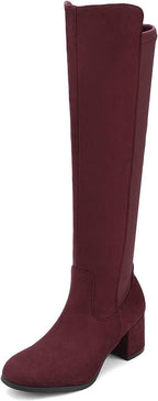 Women's Black Knee High Boots with Stretch & Block Heel
