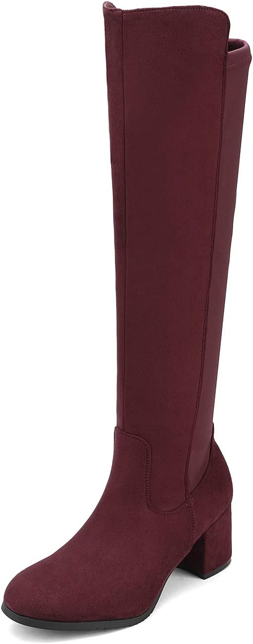 Women's Black Knee High Boots with Stretch & Block Heel