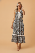 Leopard Colorblock Sleeveless Midi Dress