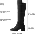 Women's Black Knee High Boots with Stretch & Block Heel