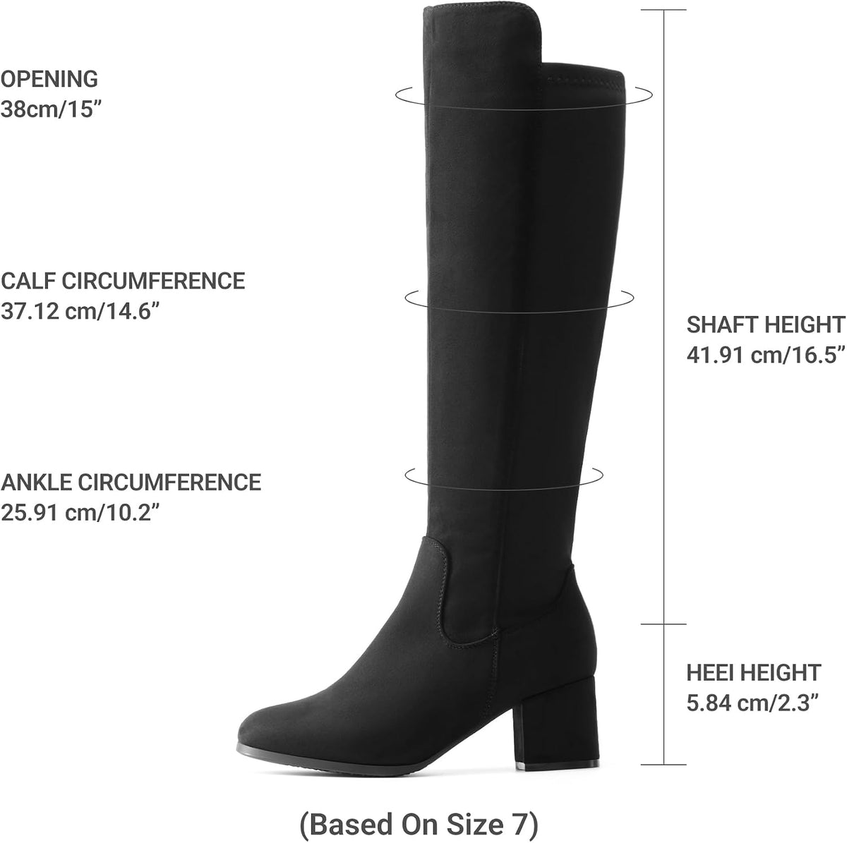 Women's Black Knee High Boots with Stretch & Block Heel