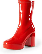 Women's Mid Calf Platform Gogo Boots with Chunky Heel
