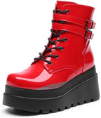 Women's Chunky Platform Lace-Up Ankle Boots, Side Zip