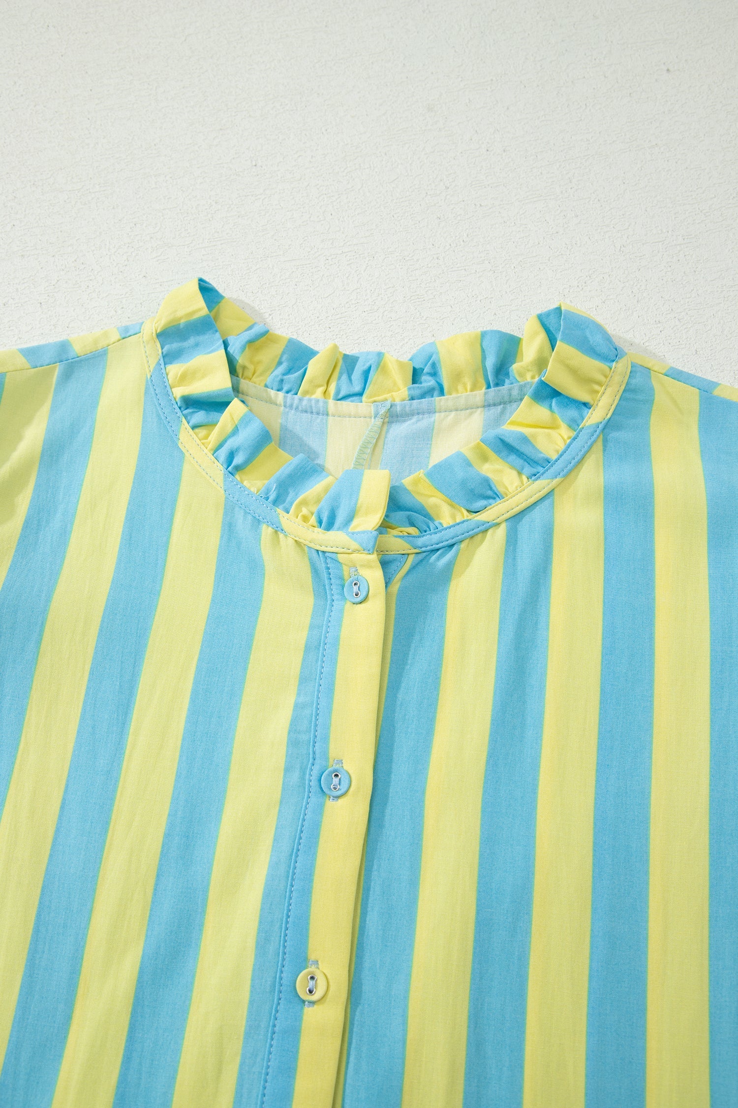 Stripe Half-Button Puff Sleeve Mini Dress
