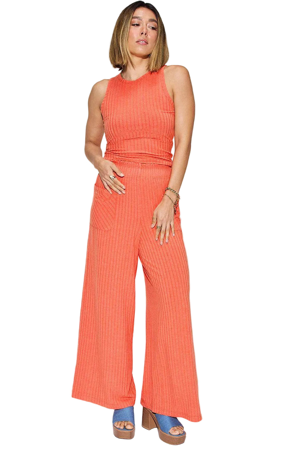 Basic Bae Full Size Ribbed Tank and Wide Leg Pants Set - VacationGrabs