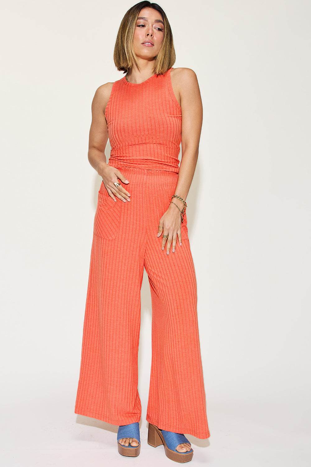 Basic Bae Full Size Ribbed Tank and Wide Leg Pants Set - VacationGrabs