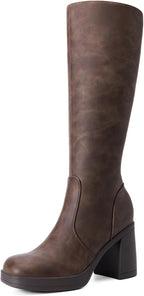 Women's Black Knee High Platform Boots with Inside Zip