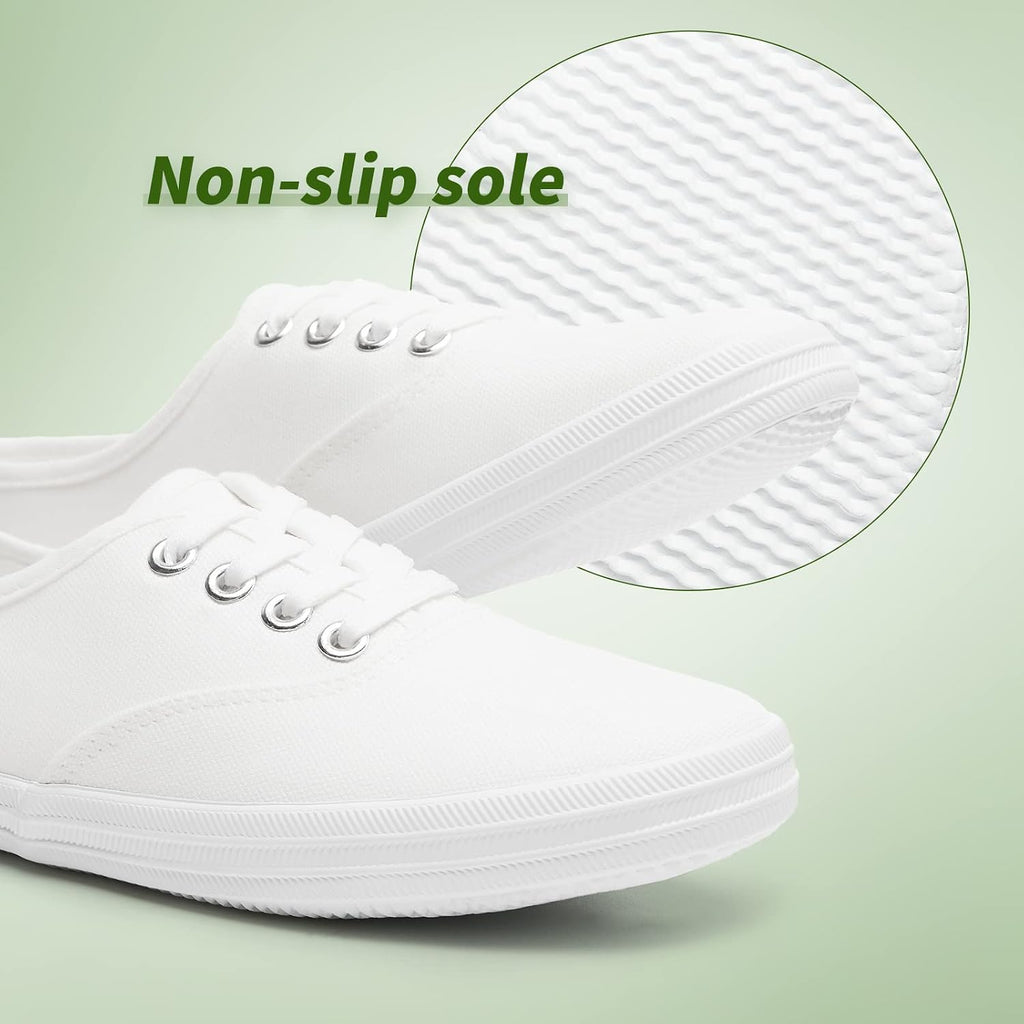 Women's White Canvas Low Top Lace-Up Sneakers for Travel