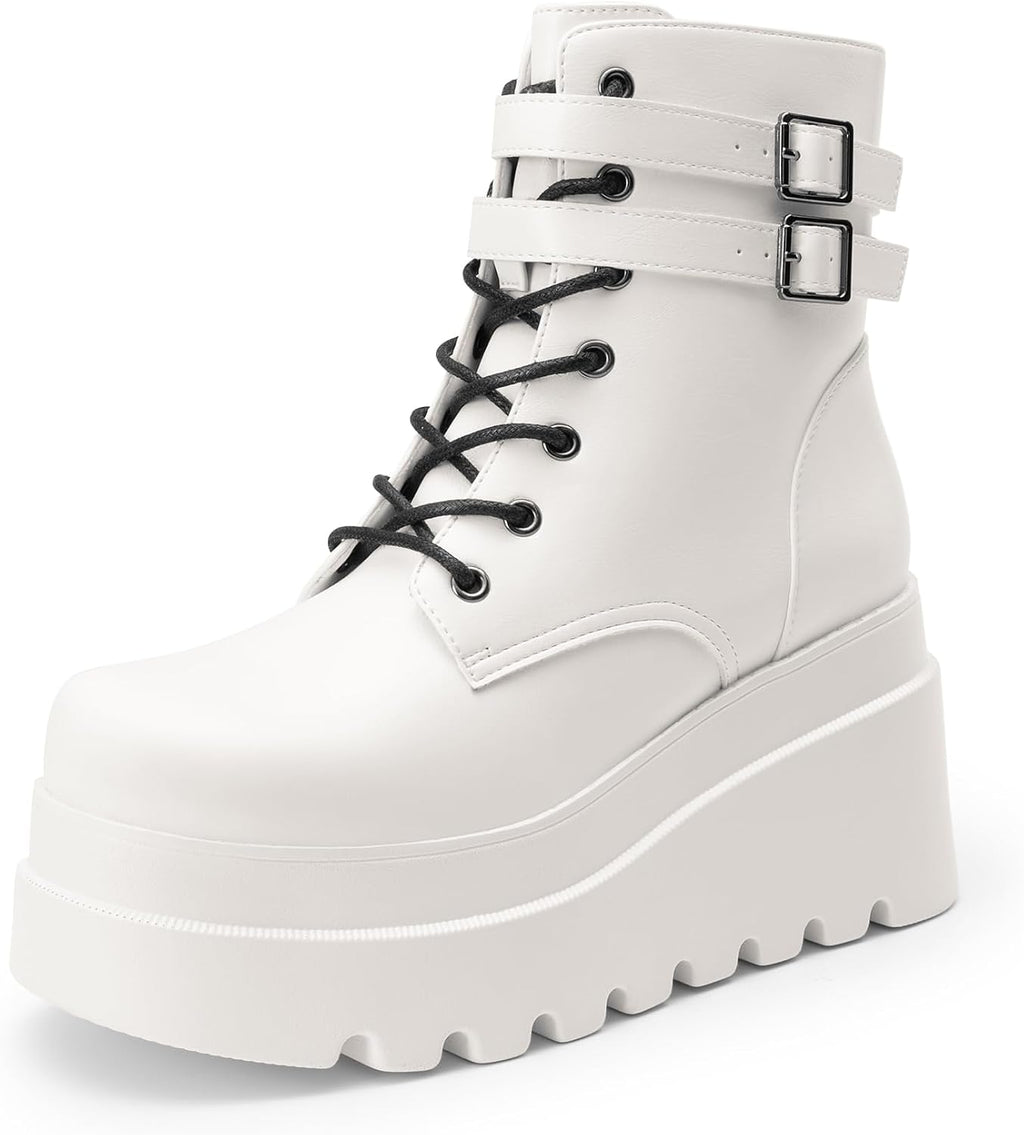 Women's Chunky Platform Lace-Up Ankle Boots, Side Zip